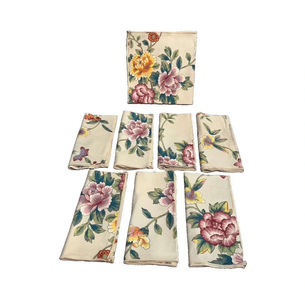8 Vtg Floral Cloth Napkins 18
